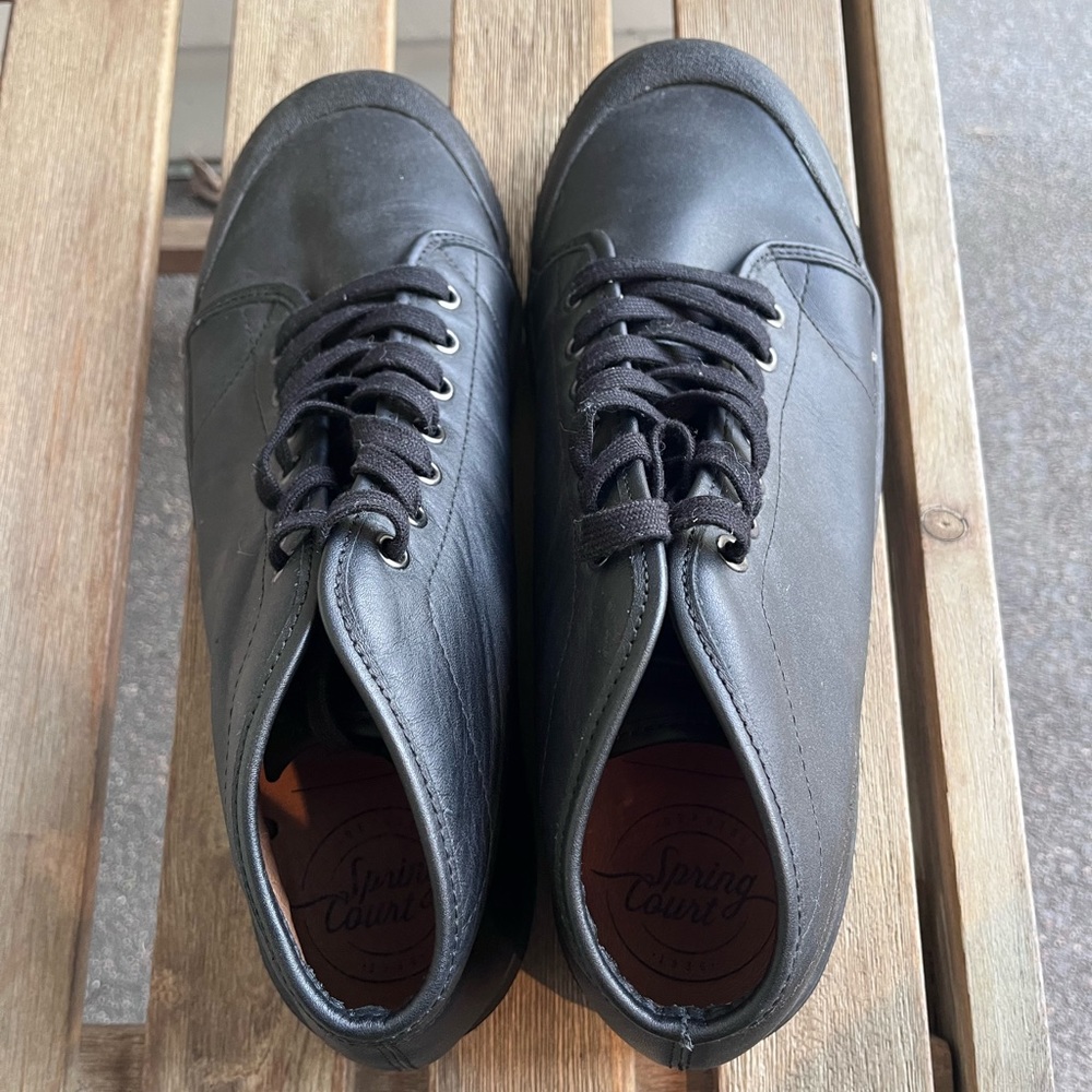 Spring Court, black leather high top Trainer , B2, sheepskin